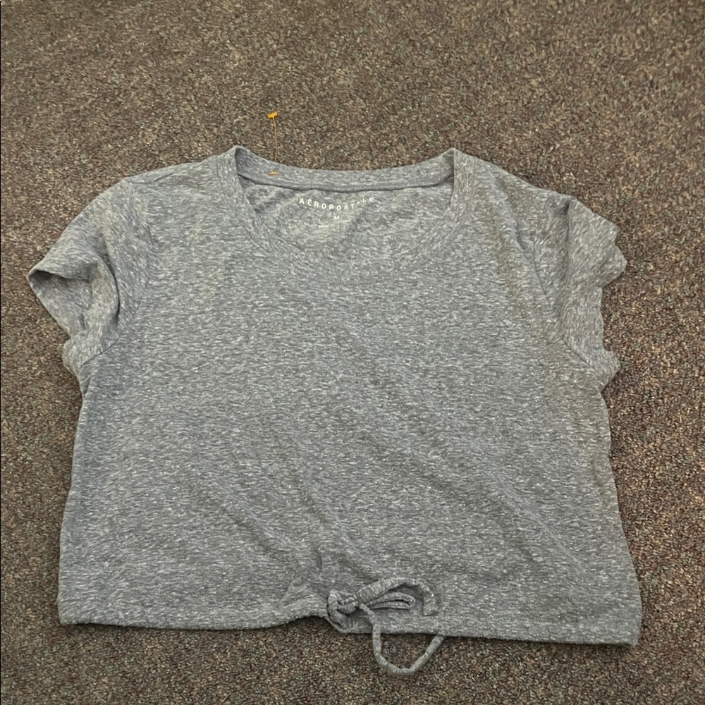Aeropostale Heather Gray Tie-Front Top
